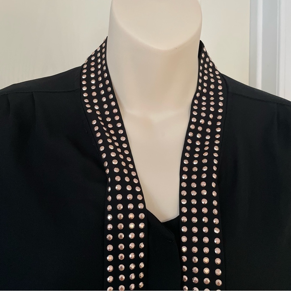 Twik Black Studded Long Sleeve Blouse Size PS with Extra Gold and Black Buttons - Picture 2 of 13
